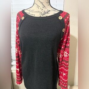 Women's Black and Red Button-Detail Top